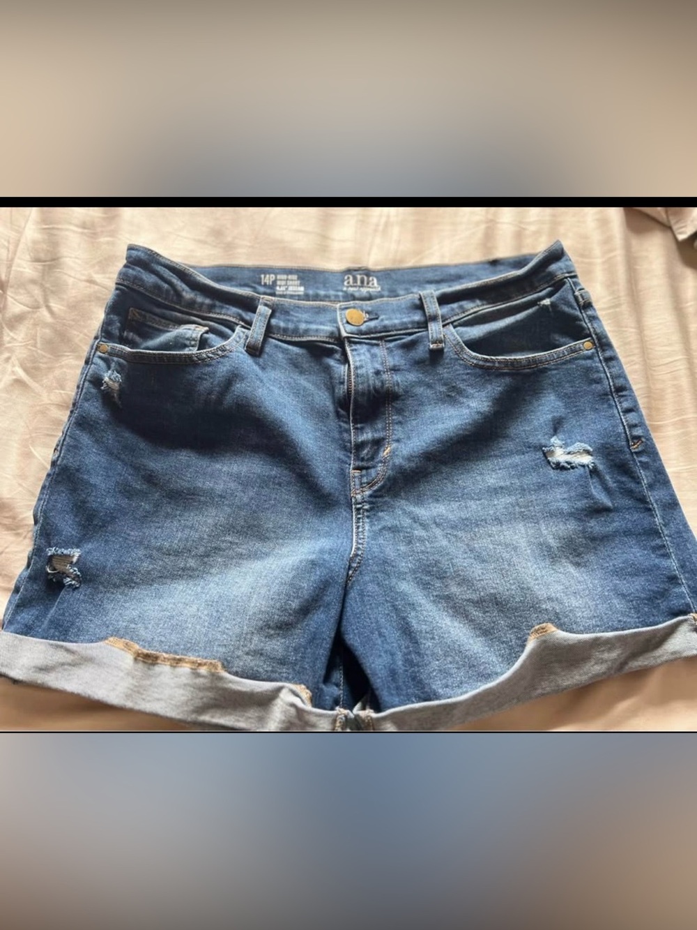 a.n.a Distressed Rolled-Hem Denim Shorts in Blue
